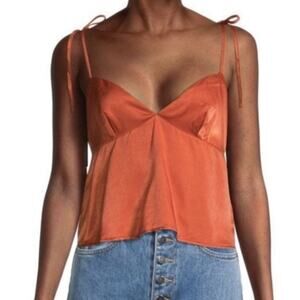 NWT WeWoreWhat Orange Clay Sateen Tie Shoulder Cami Blouse Women's Large